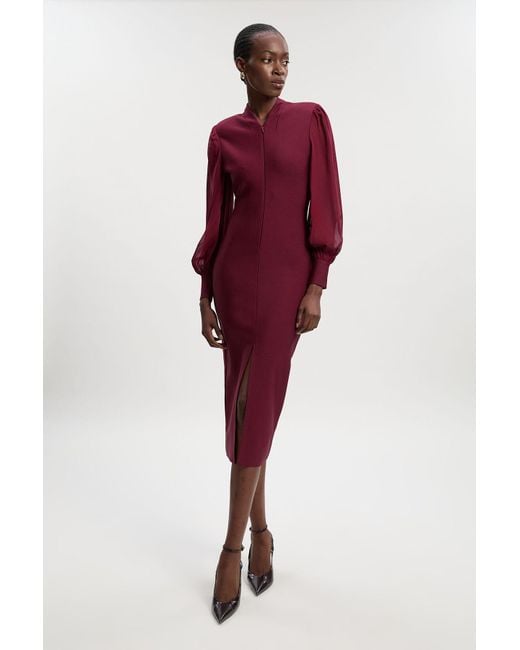 karen millen red bandage dress Red Plus Size Figure Form Bandage Knit Split Feather Hem Maxi Dress