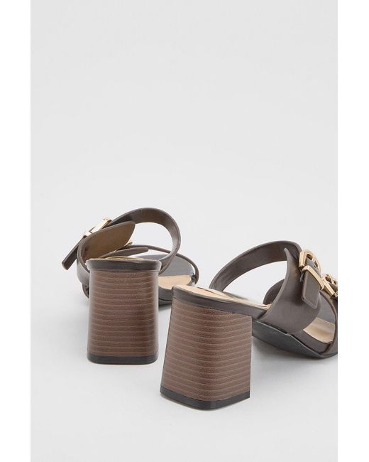 Wallis Brown Axel Faux Leather Buckle Detail Block Heel Mules