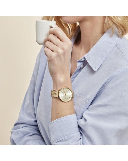 Michael Kors Metallic Pyper Three-hand Gold-tone Stainless Steel Mesh Watch