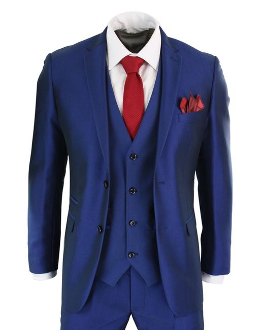 Paul Andrew Blue 3 Piece Shiny Royal Classic Suit for men