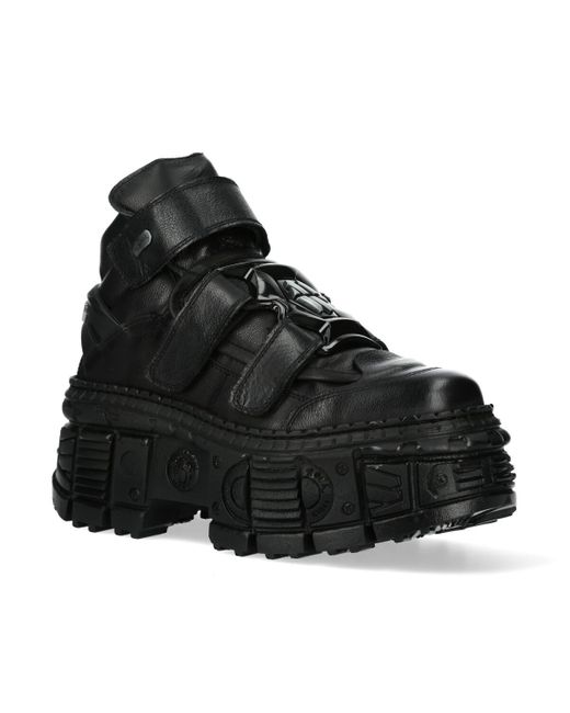 New Rock Black Metallic Ankle Leather Boots-Wall285-S2