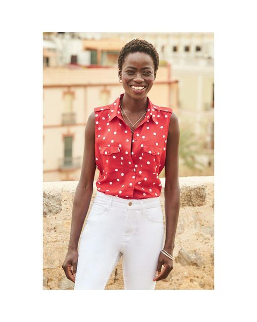 Sosandar White Spot Print Sleeveless Utility Shirt Denim