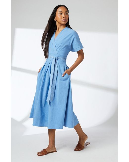 PRINCIPLES Blue Cornflower Contrast Stitch Cotton Belted Midi Dress