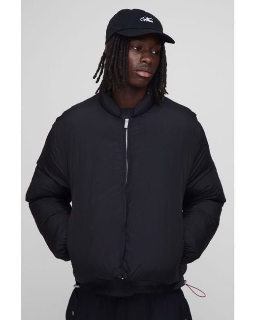 BoohooMAN Blue Boxy Fit Mono Padded Bomber Neck Puffer Jacket for men