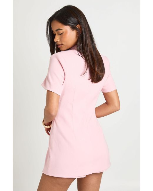 Boohoo Pink Tailored Button Through Skort Playsuit