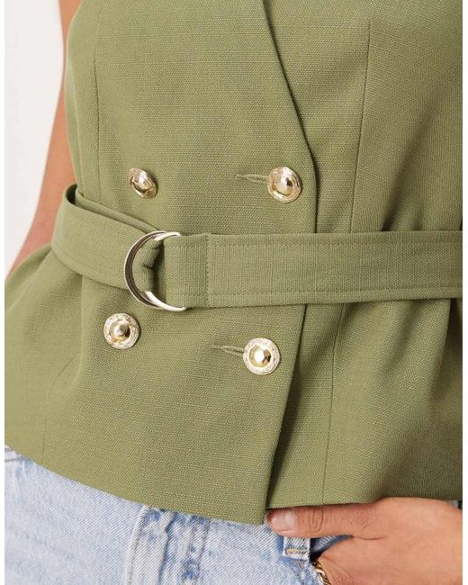ASOS Green Linen Look Tie Waistcoat