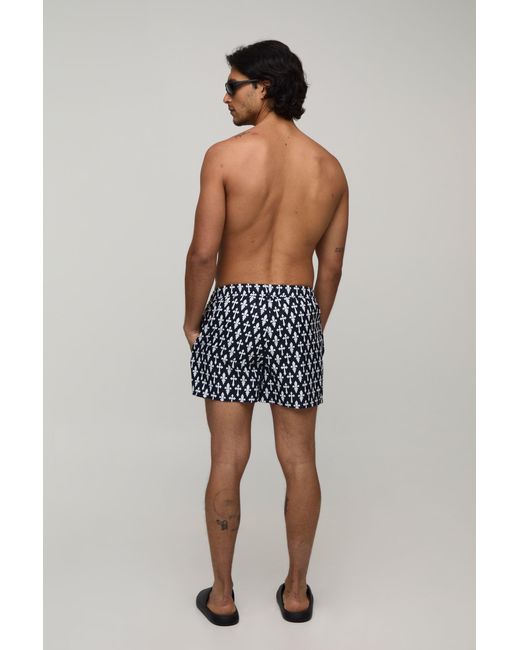 BoohooMAN Blue Cross Printed Short Length Swim for men