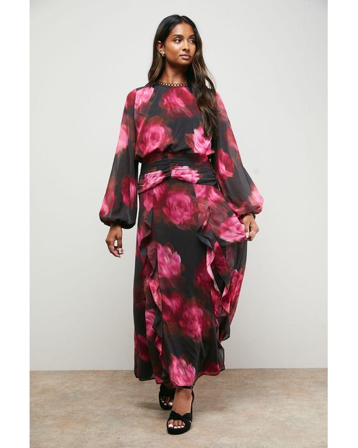 Oasis Red Boho Long Sleeve Maxi Dress