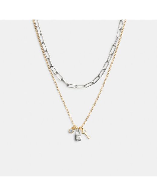 COACH White Lock And Key Layered Charm Necklace