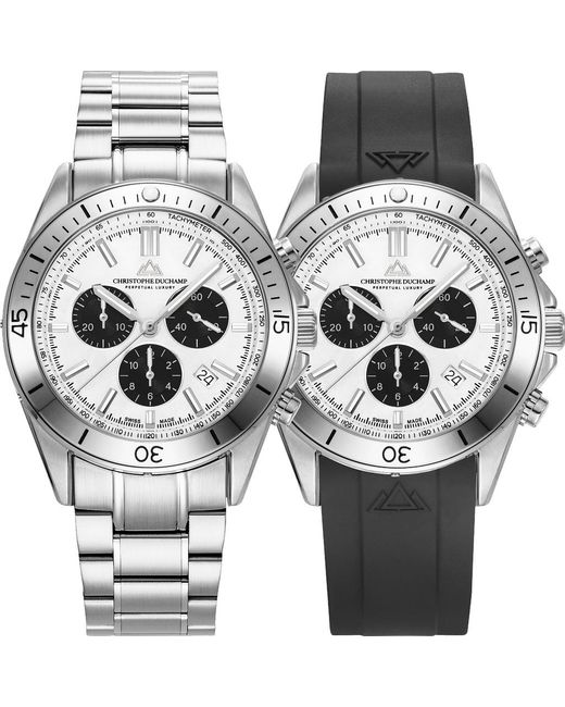 Christophe Duchamp Metallic Meteorite Dial With Metal Bracelet/ Interchangeable Rubber Strap for men