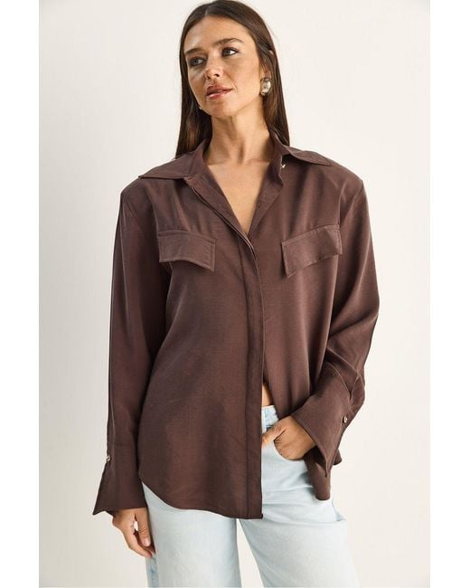 Bianco Lucci Brown Regular-Fit Woven Crepe Shirt