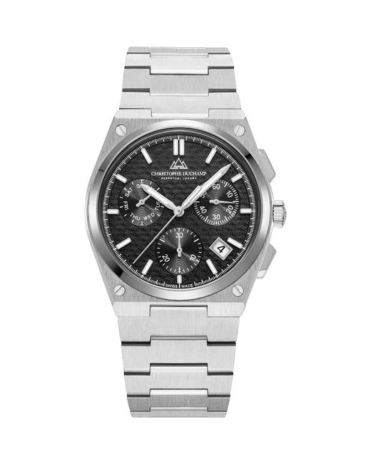 Christophe Duchamp Metallic Logo Textured Dial With Case And Strap for men