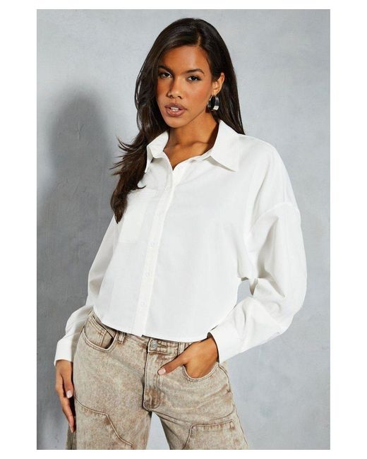 MissPap White Oversized Cropped Pocket Shirt