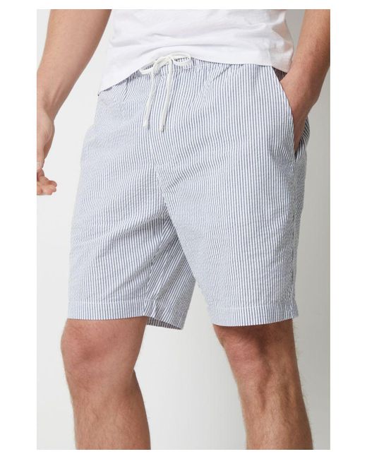 Threadbare Gray 'Cinco’ Elasticated Waist Seersucker Cotton Shorts for men