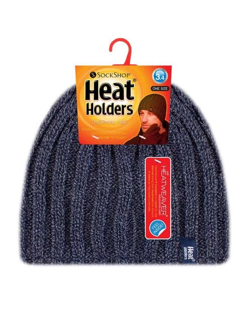 Heat Holders Blue Fleece Lined Ribbed Winter Hat for men
