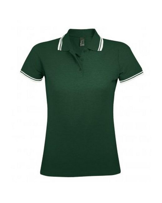 Sol's Green Ladies Pasadena Tipped Short Sleeve Pique Polo Shirt (Forest/