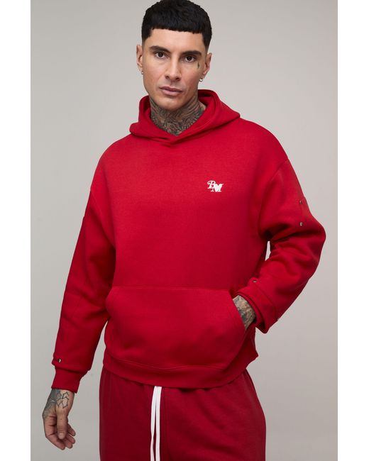 BoohooMAN Red Tall Oversized Boxy Bm Panelled Hoodie for men
