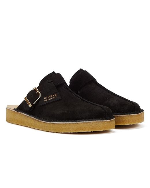 Clarks Black Trek Mule Suede Sandals for men