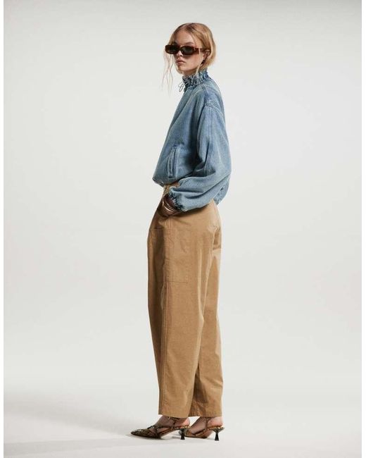 ASOS Blue Barrel Trousers With Pocket Detail