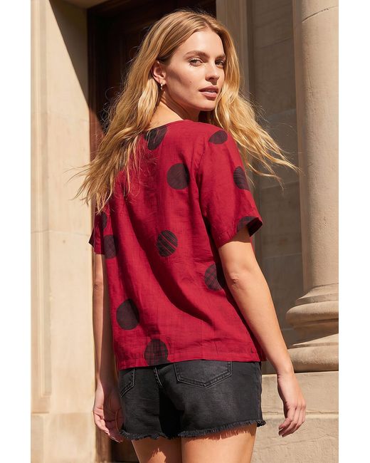 Roman Red Spot Print Asymmetric Top