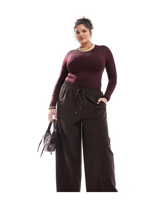 Yours Purple Pull On Wide Leg Trousers