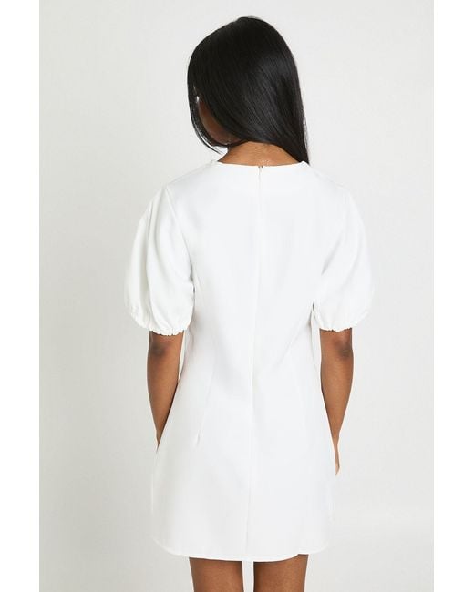 Boohoo White Tailored Puff Sleeve Shift Dress