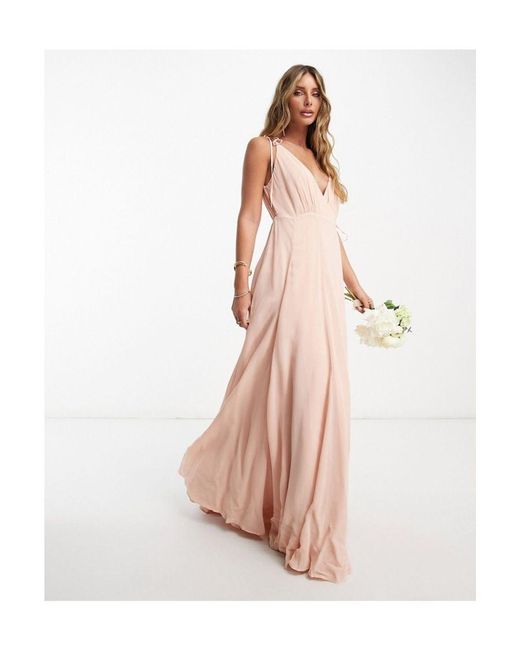ASOS Pink Bridesmaid Cami Maxi Dress With Full Skirt And Self Tie