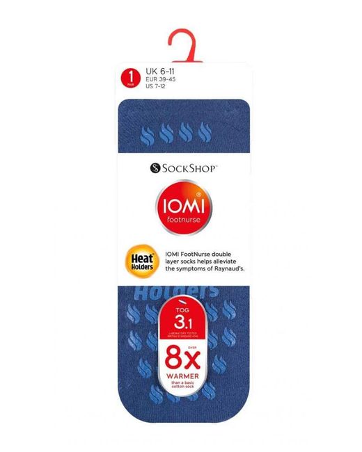 IOMI Blue Ladies Thick 3.1 Tog Non Slip Grip Slipper Socks For Raynauds for men
