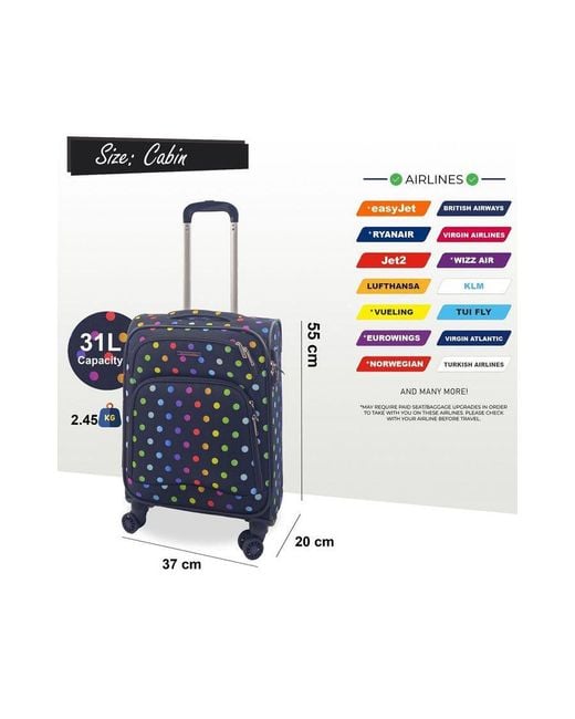 Infinity Leather Blue Soft Shell Cabin Suitcase 55 X 37 X 20 Cm Lightweight Luggage Suitable For Easyjet, Ryanair