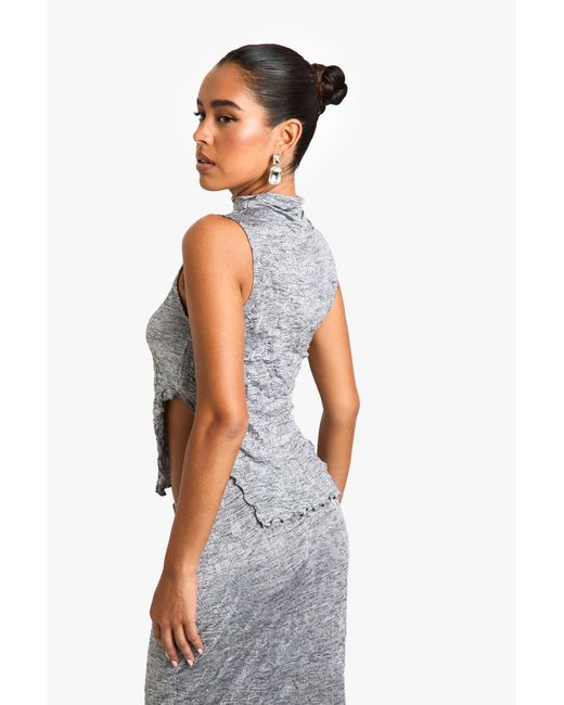 Boohoo White Crinkle Marl Sleeveless Asymmetric Top