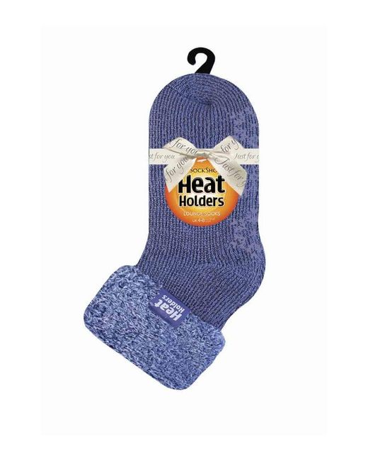 Heat Holders Blue Ladies Non Slip Thermal Low Cut Ankle Slipper Bed Socks With Grips
