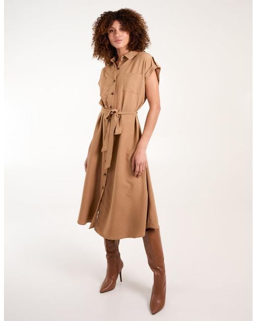Blue Vanilla Natural Button Front Midi Utility Shirt Dress
