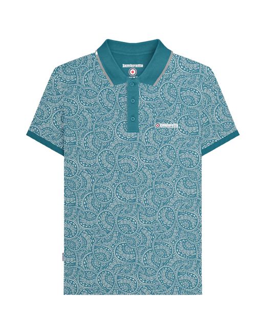 Lambretta Blue Aw24 Paisley Tonal Polo Shirt (Gulf Coast) for men