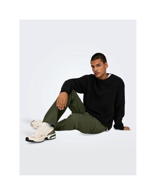ONLY Black Solid Patterned Straight Cargo Pants for men