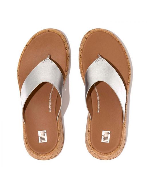 Fitflop White Womenss Fit Flop F-Mode Leather Flatform Toe-Post Sandals