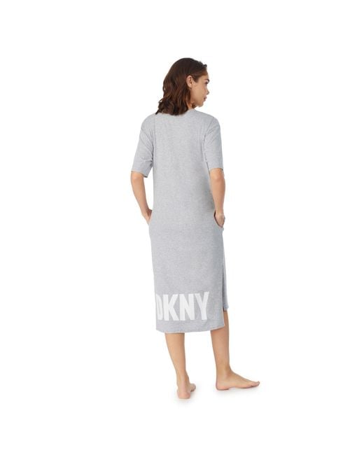 DKNY White Cotton Midi Sleepshirt, Marl