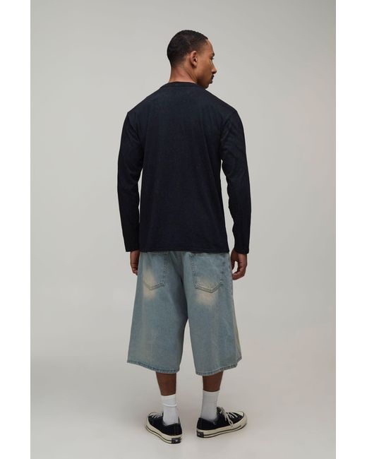 BoohooMAN Blue Regular Spray Wash Long Sleeve T-Shirt Cotton for men