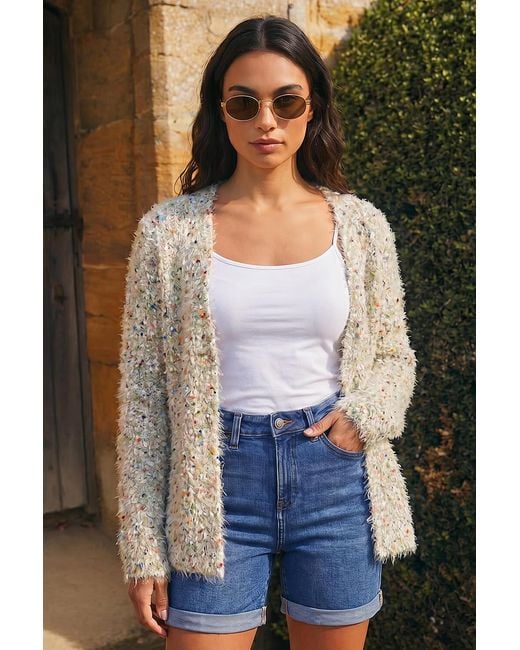 Roman White Fluffy Sparkle Cardigan