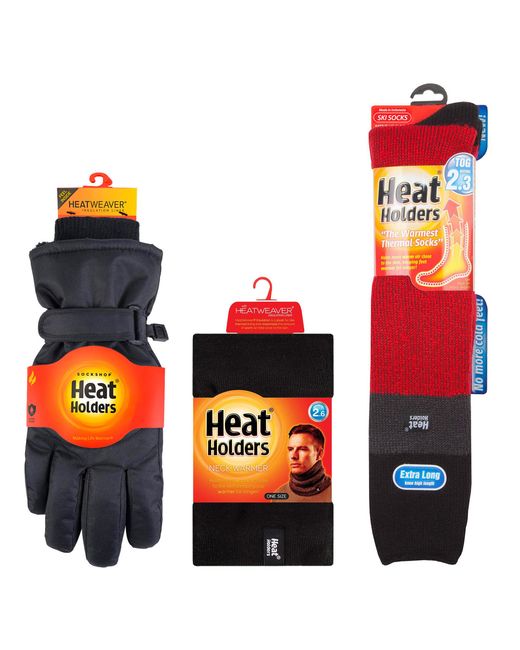 Heat Holders Red Ski Set Neckwarmer Gloves & Thermal Ski Socks Winter Wear for men