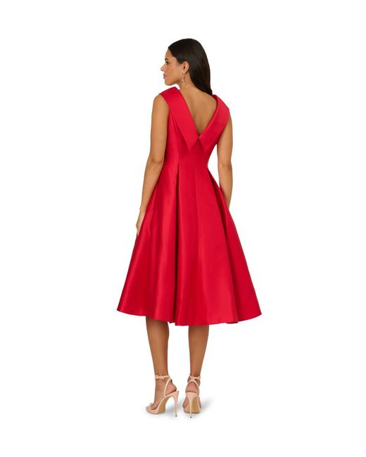 Adrianna Papell Red Roll Neck Mikado Dress
