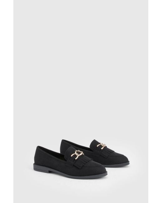 Boohoo Black Wide Fit Faux Suede Chain Detail Loafer
