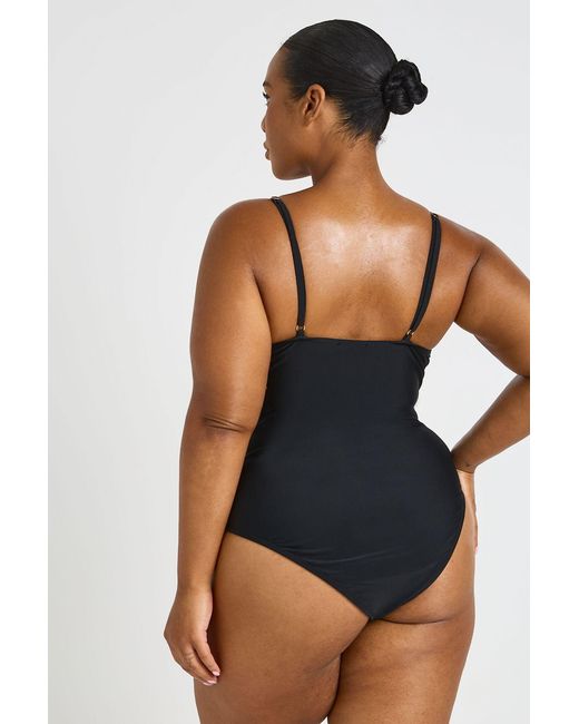 Boohoo Blue Plus Trim Detail Scoop Neck Swimsuit