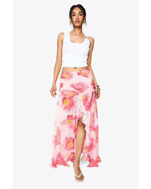 Boohoo Red Maxi Skirt With Split Boohoo Floral Chiffon Ruffle