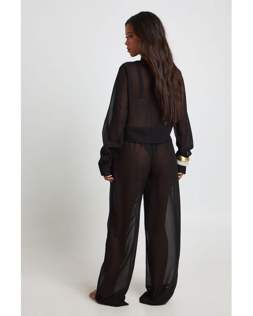 Boohoo Black Chiffon Beach Trouser
