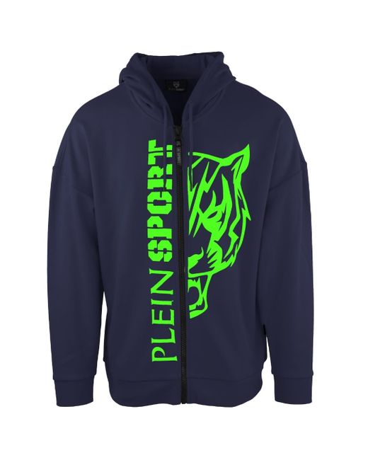 Philipp Plein Groot Groen Logo Marineblauwe Hoodie Met Rits in het Blue voor heren