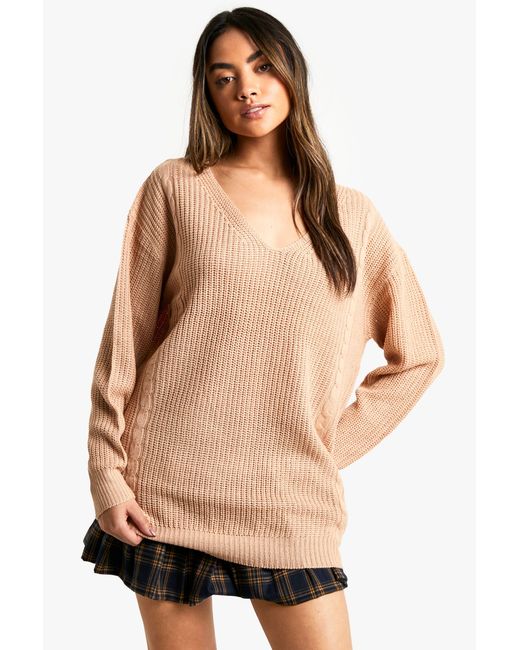 Boohoo Natural V Neck Oversized Jumper