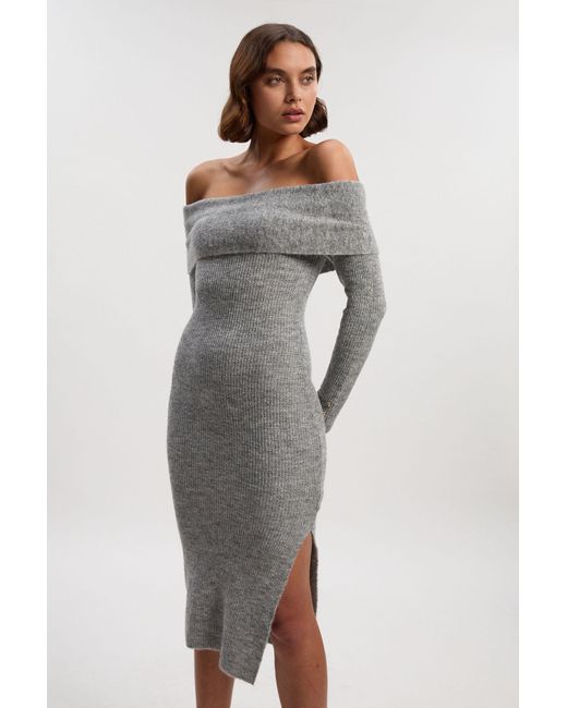 Karen Millen Gray Wool Blend Cosy Bardot Knit Midi Dress