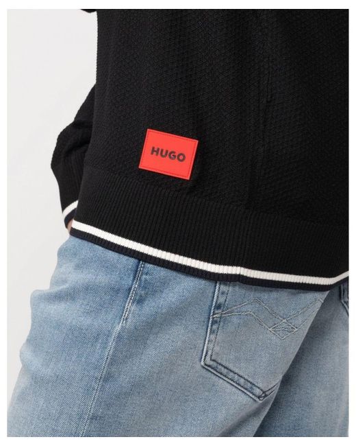 HUGO Black Saikk Zip-Neck Sweater With Logo Label for men