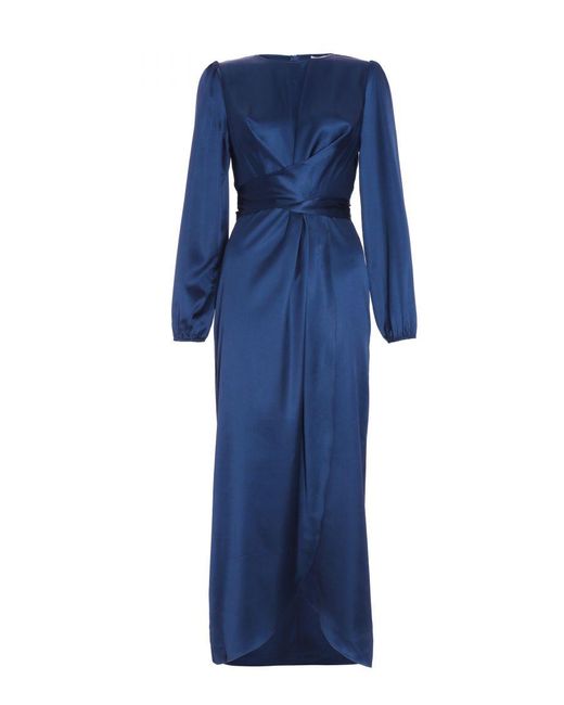 Quiz Blue Satin Wrap Midaxi Dress