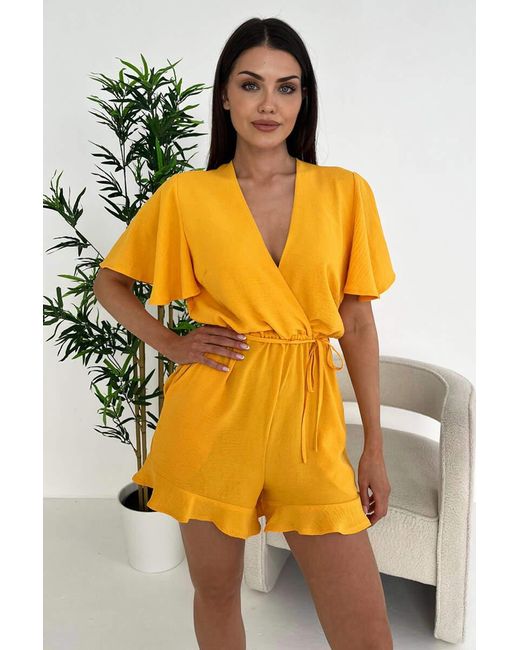 AX Paris Yellow Butterfly Sleeve Wrap Top Tie Waist Playsuit